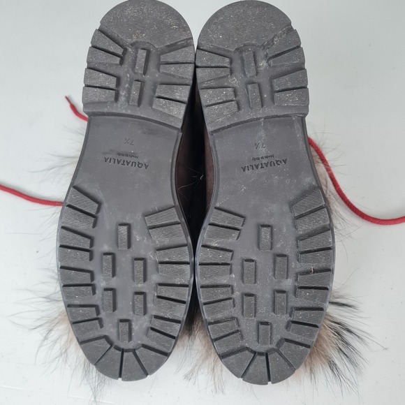 Aquatalia Lilaana Boots Womens 7.5 Brown Suede Fur Lace Up Italy Hike Winter - Picture 15 of 16